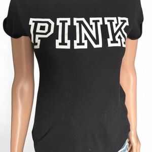 PINK Victoria's Secret Black Tee with White Lettering
